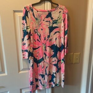 Lilly Pulitzer Pink and Blue Floral Long Sleeve Dress Medium